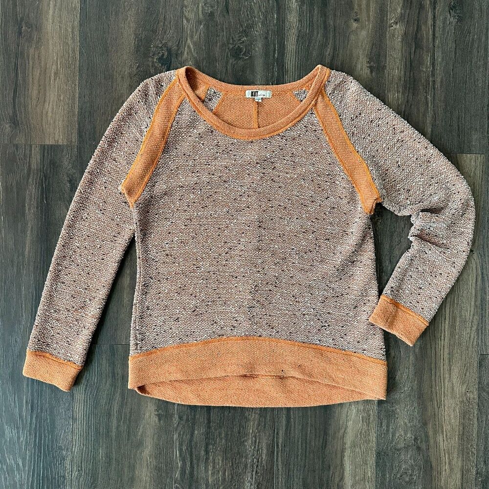 KUT from the Kloth Sweater Orange Texture Knit Raglan Pullover Long Sleeve Small